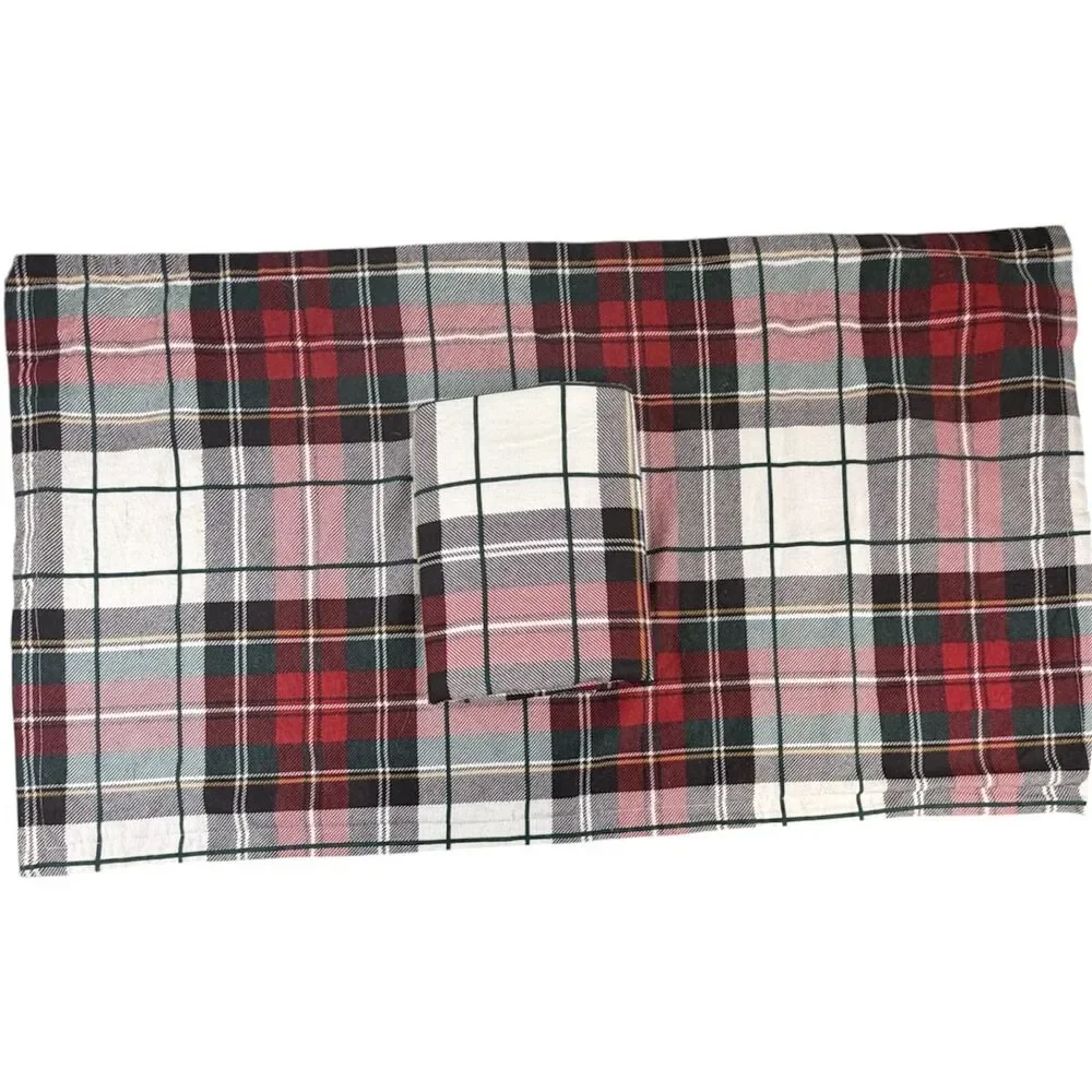 Brooks Brothers Tartan Plaid Flannel King Size Pillow Shams Red Black & White